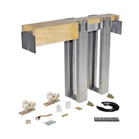 Johnson Hardware 1500 Series Pocket Door System Frame Kit for 24" x 80" Doors with Steel Studs and 2" x 4" Stud Walls Steel / Aluminum