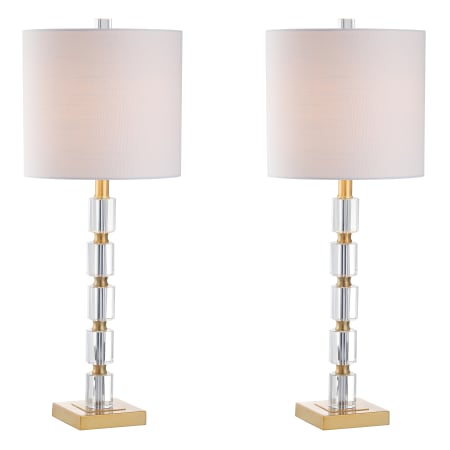JONATHAN Y Lighting Claire Single Light 28-1/2" Tall LED Buffet Table Lamp with Hardback Cotton Shade - Set of 2 Clear / Brass