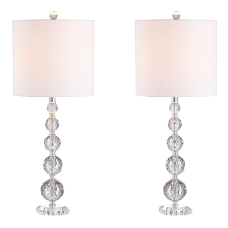 JONATHAN Y Lighting Nala Single Light 27-1/4" Tall LED Buffet Table Lamp with Hardback Cotton Shade - Set of 2 Clear / Chrome