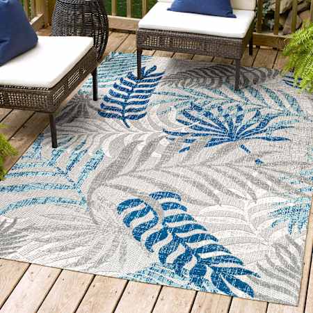 JONATHAN Y Lighting Amalfi Coast 5-1/4' x 7-1/2' Polypropylene Botanical Indoor/Outdoor Area Rug Gray / Blue