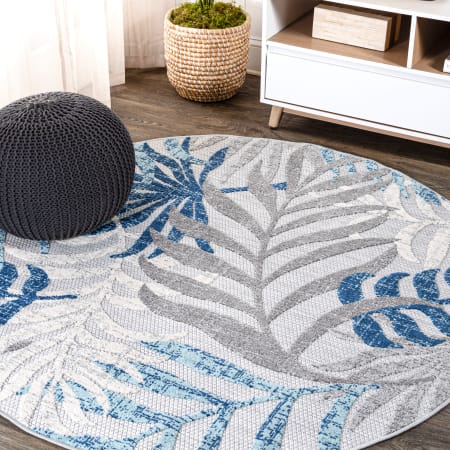 JONATHAN Y Lighting Amalfi Coast 6' x 6' Polypropylene Botanical Indoor/Outdoor Area Rug Gray / Blue