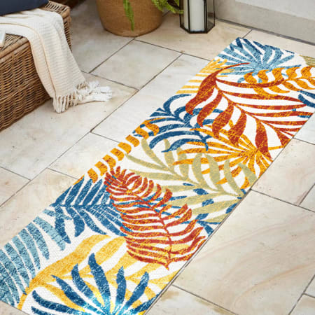 JONATHAN Y Lighting Amalfi Coast 2-1/4' x 8' Polypropylene Botanical Indoor/Outdoor Runner Cream / Orange