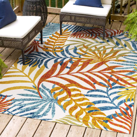 JONATHAN Y Lighting Amalfi Coast 5-1/4' x 7-1/2' Polypropylene Botanical Indoor/Outdoor Area Rug Cream / Orange