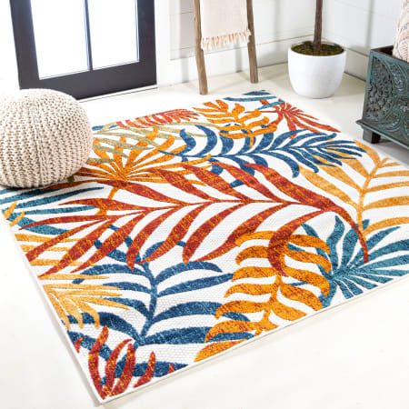 JONATHAN Y Lighting Amalfi Coast 5-1/4' x 5-1/4' Polypropylene Botanical Indoor/Outdoor Area Rug Cream / Orange