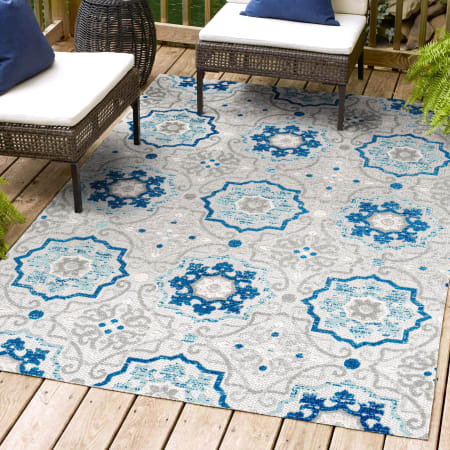JONATHAN Y Lighting Amalfi Coast 7-3/4' x 10' Polypropylene Vintage Indoor/Outdoor Area Rug Blue / Gray