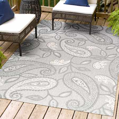 JONATHAN Y Lighting Amalfi Coast 4' x 6' Polypropylene Paisley Indoor/Outdoor Area Rug Light Gray / Ivory