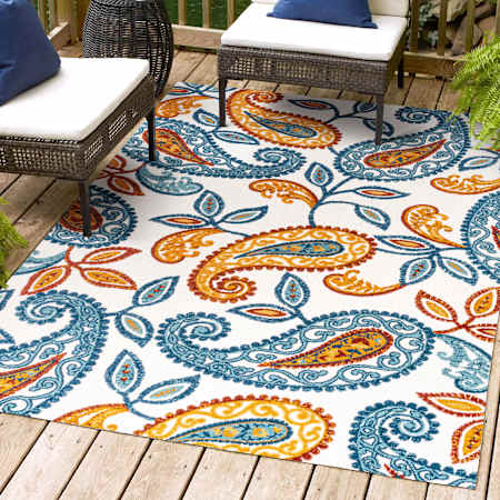 JONATHAN Y Lighting Amalfi Coast 7-3/4' x 10' Polypropylene Paisley Indoor/Outdoor Area Rug Orange / Blue