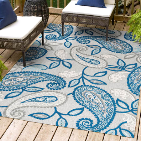 JONATHAN Y Lighting Amalfi Coast 3' x 5' Polypropylene Paisley Indoor/Outdoor Area Rug Blue / Light Gray