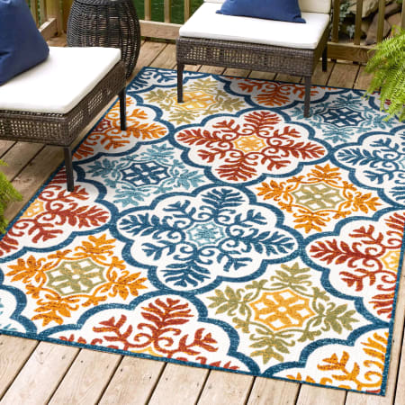 JONATHAN Y Lighting Amalfi Coast 3' x 5' Polypropylene Traditional Indoor/Outdoor Area Rug Blue / Multi