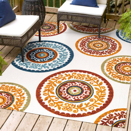 JONATHAN Y Lighting Amalfi Coast 5-1/4' x 7-1/2' Polypropylene Botanical, Geometric, and Moroccan & Tribal Indoor/Outdoor Area Rug Red / Blue