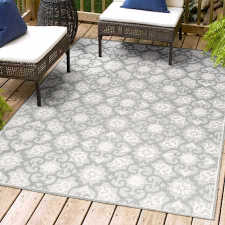 JONATHAN Y Lighting Amalfi Coast 7-3/4' x 10' Polypropylene Traditional and Trellis Indoor/Outdoor Area Rug Light Gray / Ivory