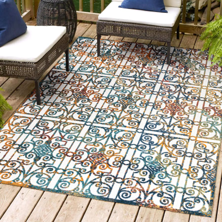 JONATHAN Y Lighting Amalfi Coast 5-1/4' x 7-1/2' Polypropylene Geometric Indoor / Outdoor Rectangle Area Rug Cream / Blue / Orange