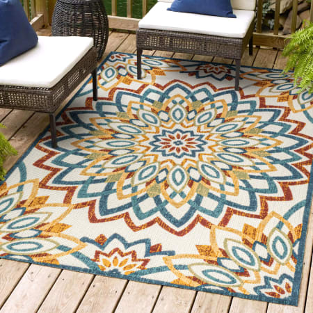 JONATHAN Y Lighting 5' x 8' Polypropylene Abstract Indoor/Outdoor Rectangular Area Rug Red / Blue / Yellow
