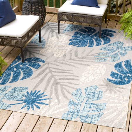 JONATHAN Y Lighting 8' x 10' Polypropylene Botanical Indoor/Outdoor Rectangular Area Rug Light Gray / Navy