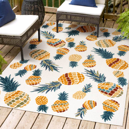 JONATHAN Y Lighting 5' x 8' Polypropylene Pineapple Indoor/Outdoor Rectangular Area Rug Orange / Navy