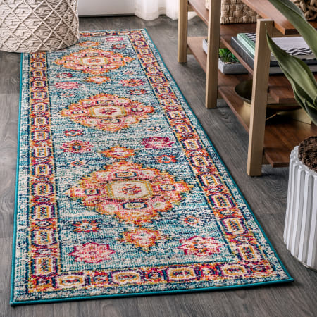 JONATHAN Y Lighting Bohemian FLAIR 2-1/4' x 8' Polypropylene Vintage Traditional Runner Blue / Red