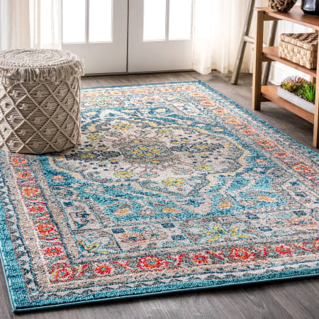JONATHAN Y Lighting Bohemian FLAIR 5-1/4' x 7-1/2' Polypropylene Vintage Traditional Rectangle Area Rug Blue / Yellow