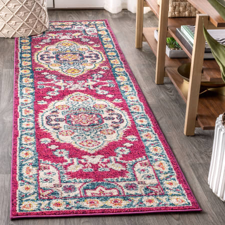 JONATHAN Y Lighting Bohemian FLAIR 2-1/4' x 8' Polypropylene Vintage Traditional Runner Pink / Cream