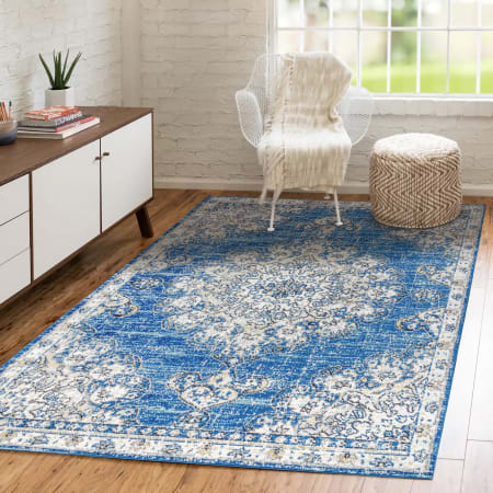 JONATHAN Y Lighting Bohemian FLAIR 3' x 5' Polypropylene Vintage Traditional Rectangle Area Rug Blue / Cream