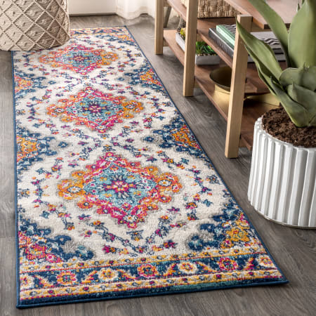 JONATHAN Y Lighting Bohemian Flair 2-1/2' x 16' Polypropylene Abstract, Botanical, and Geometric Indoor Runner Blue / Multi