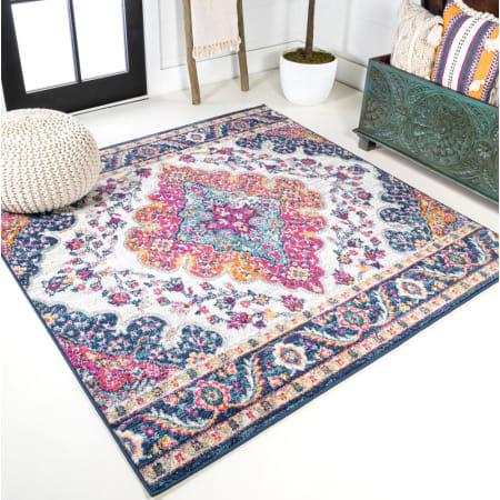 JONATHAN Y Lighting Bohemian Flair 7' x 7' Polypropylene Botanical Indoor Square Area Rug Blue / Multi