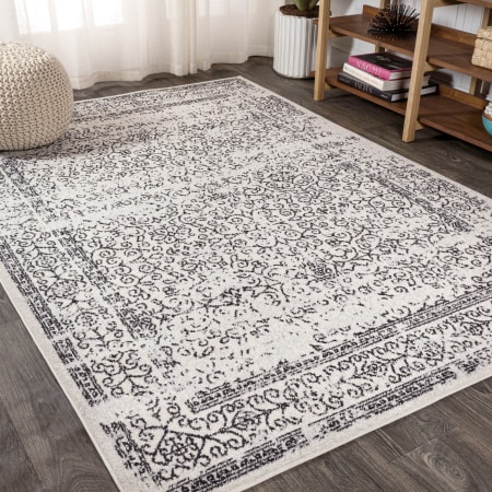 JONATHAN Y Lighting Bohemian FLAIR 7-3/4' x 10' Polypropylene Vintage Indoor Area Rug Gray / Black