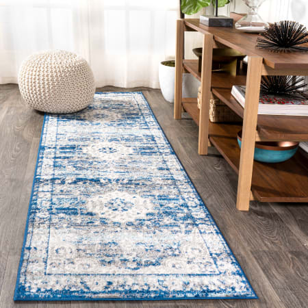 JONATHAN Y Lighting Bohemian FLAIR 2-1/4' x 8' Polypropylene Vintage Indoor Runner Blue / Dark Gray