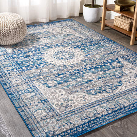 JONATHAN Y Lighting Bohemian FLAIR 5-1/4' x 7-1/2' Polypropylene Vintage Indoor Area Rug Blue / Dark Gray