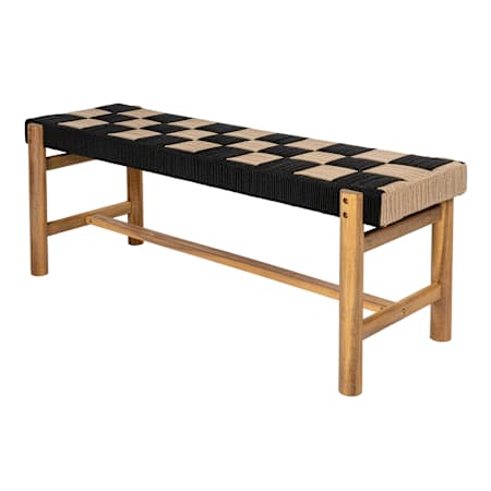JONATHAN Y Lighting Denis 47" Wide Acacia Framed Rope Bench Black / Beige