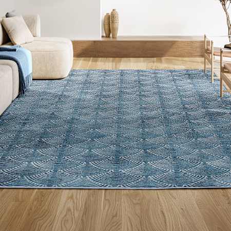 JONATHAN Y Lighting Porter 7-3/4' x 10' Abstract, Chevron, Geometric, and Trellis Indoor Rectangular Area Rug Navy / Cream