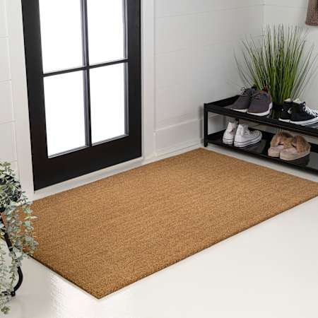 JONATHAN Y Lighting CocoHarbor Greet Mats 4' x 6' Natural Fibers Solid and Traditional Rectangular Door Mat Light Brown