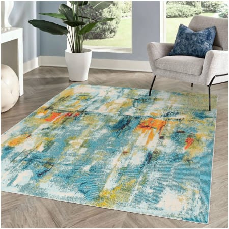 JONATHAN Y Lighting Contemporary POP 4' x 6' Polypropylene Vintage Abstract Rectangle Area Rug Blue / Cream