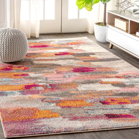 JONATHAN Y Lighting Contemporary POP 7-3/4' x 10' Polypropylene Vintage Abstract Rectangle Area Rug Cream / Pink
