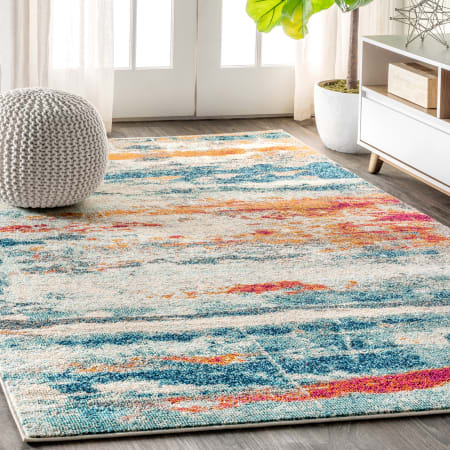 JONATHAN Y Lighting Contemporary POP 7-3/4' x 10' Polypropylene Vintage Abstract Rectangle Area Rug Cream / Blue