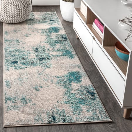 JONATHAN Y Lighting Contemporary Pop 2-1/4' x 10' Polypropylene Abstract Indoor Runner Cream / Blue