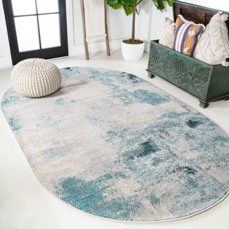 JONATHAN Y Lighting Contemporary Pop 4' x 6' Polypropylene Vintage Oval Area Rug Cream / Blue