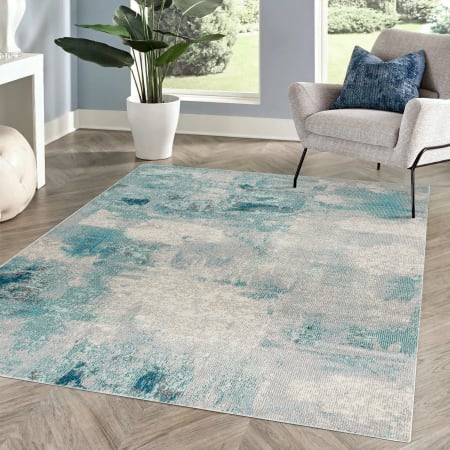JONATHAN Y Lighting Contemporary POP 5-1/4' x 7-1/2' Polypropylene Vintage Abstract Rectangle Area Rug Cream / Blue