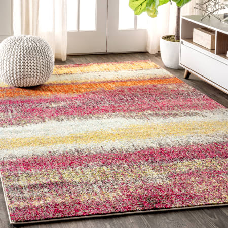 JONATHAN Y Lighting Contemporary POP 7-3/4' x 10' Polypropylene Vintage Abstract and Striped Rectangle Area Rug Cream / Pink