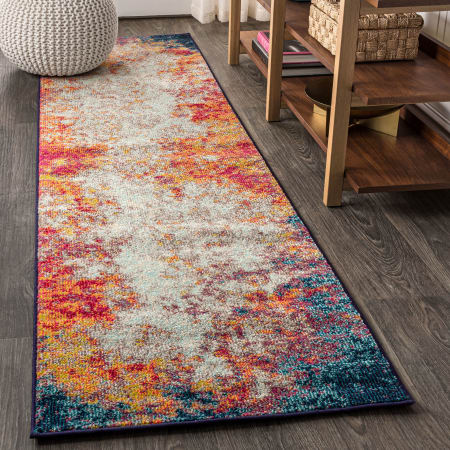 JONATHAN Y Lighting Contemporary POP 2-1/4' x 8' Polypropylene Vintage Abstract Runner Cream / Blue