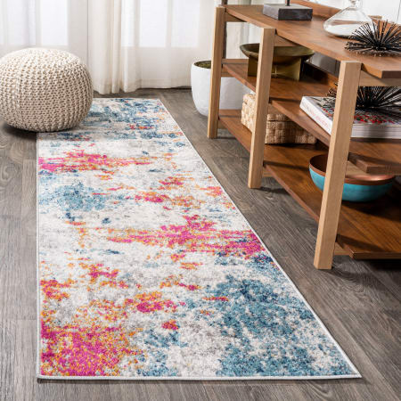 JONATHAN Y Lighting Contemporary Pop 2-1/4' x 8' Polypropylene Abstract Indoor Runner Blue / Multi