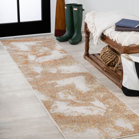 JONATHAN Y Lighting 2' x 8' Polypropylene Abstract Indoor/Outdoor Rectangular Area Rug Orange / Beige / Cream