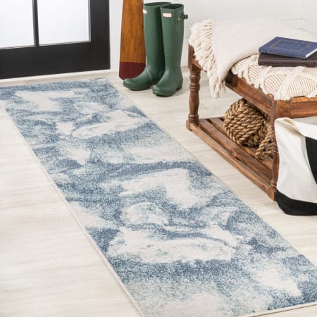 JONATHAN Y Lighting 2' x 8' Polypropylene Abstract Indoor/Outdoor Rectangular Area Rug Blue / Cream
