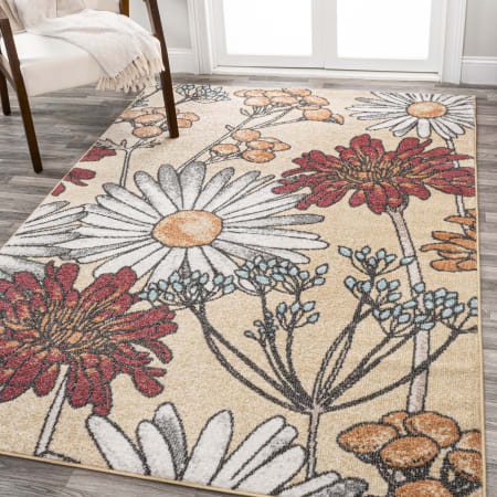 JONATHAN Y Lighting Contemporary Pop 4' x 6' Polypropylene Botanical Indoor Rectangular Area Rug Yellow / Ivory / Red