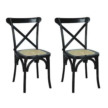 JONATHAN Y Lighting Cassis Wood Framed Rattan Dining Chair - Set of 2 Black