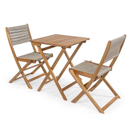JONATHAN Y Lighting Javea 3 Piece Acacia and Plastic Framed Polypropylene Outdoor Dining Set Beige
