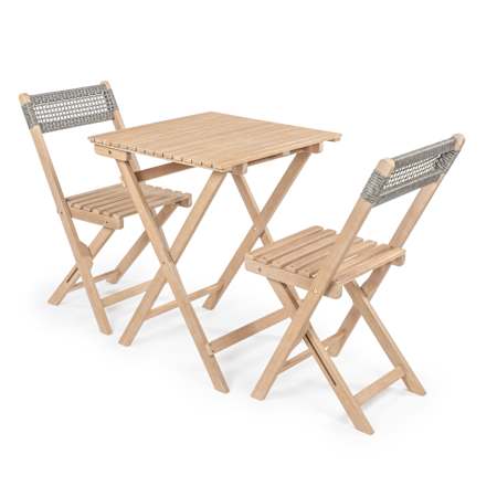 JONATHAN Y Lighting Sitges 3 Piece Acacia Framed Polypropylene Outdoor Dining Set Light Teak