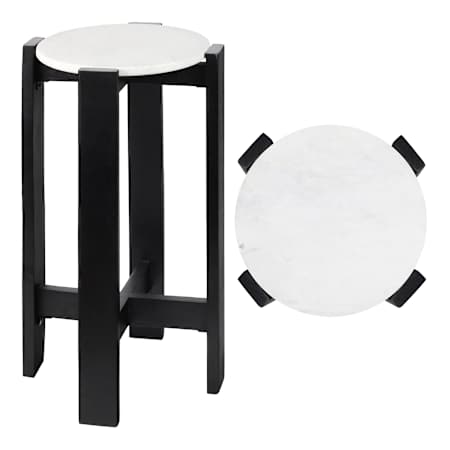 JONATHAN Y Lighting Elena 11" Diameter Marble Top MDF and Wood Table Black