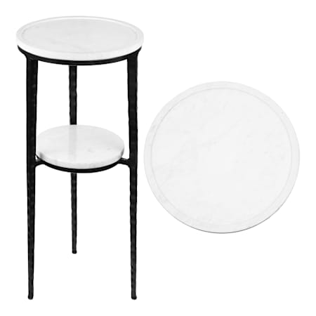 JONATHAN Y Lighting Seraphina 11" Diameter Marble Top Metal Table Black / White