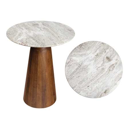 JONATHAN Y Lighting Kaito 16" Wide Marble Top Marble, MDF, and Wood Table White Marble / Honey Wood