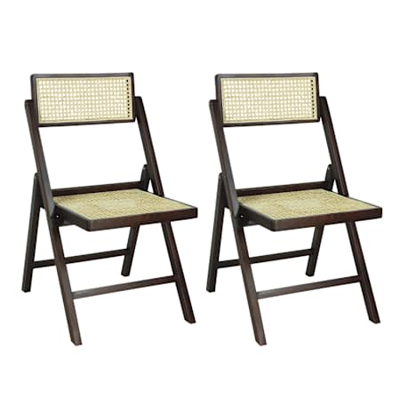 JONATHAN Y Lighting Theo 19" Wide Mid-Century Vintage Wood Rattan Folding Chair with Adjustable Back (Set of 2) Dark Brown
